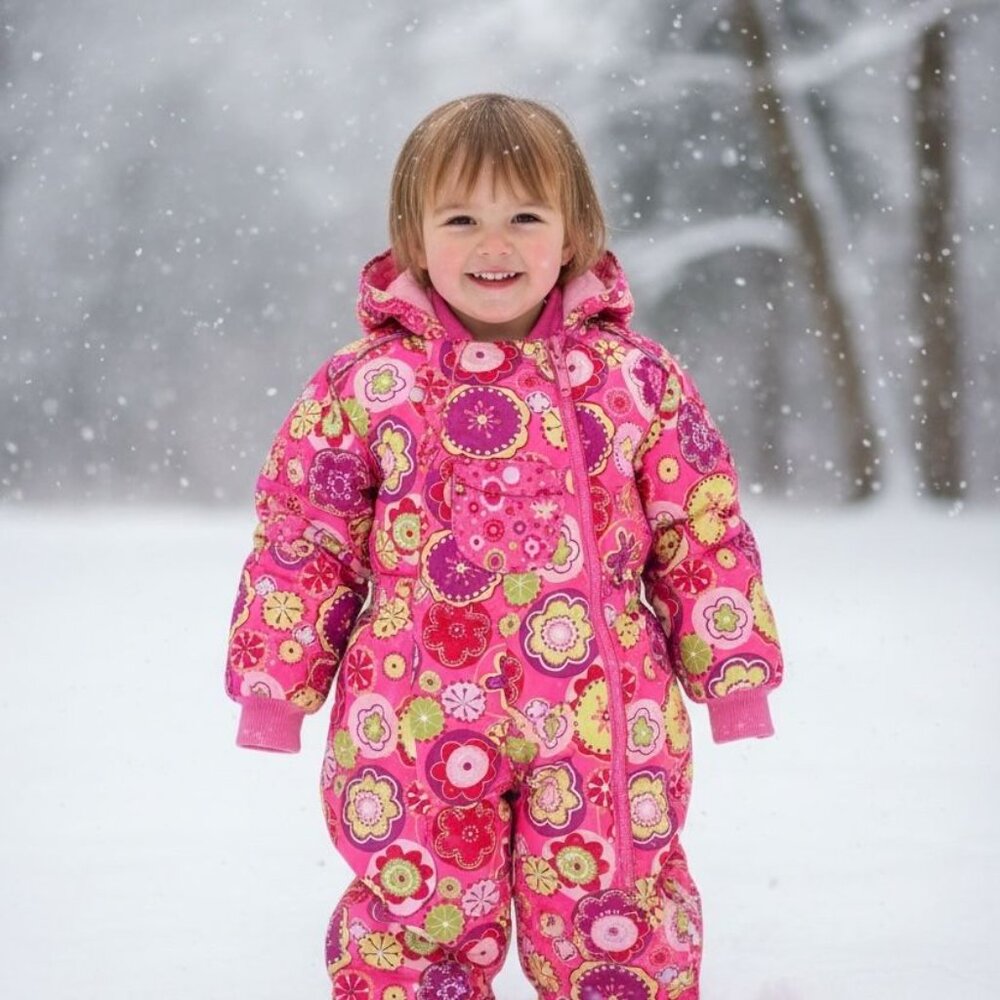 Hanna Andersson Floral Hooded Snowsuit Winter Toddler Girls 80 18 24M 2T Pink - Picture 14 of 14